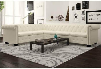 vidaXL Chesterfield Ecksofa 6-Sitzer Kunstleder Wei&szlig; (243616)