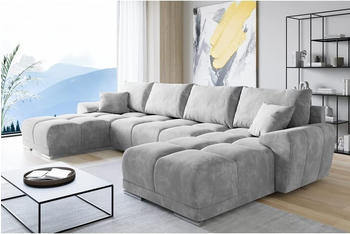EasyFurniture Velvet Ecksofa in U-Form 365x189 cm hellgrau