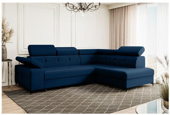 Meblini Eckcouch Couch L-Form Wohnlandschaft - BERGAMO - 274x203x83cm Rechts - Blau Samt
