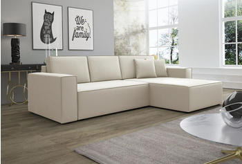 Fun Möbel Ecksofa CONOR Kunstleder 290 cm Ottomane Rechts creme