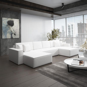 Fun Möbel Wohnlandschaft Schlafsofa 392 cm CONOR Kunstleder Weiß