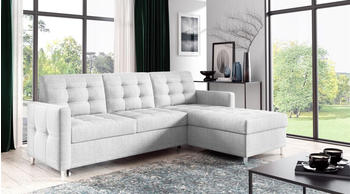 Fun Möbel Ecksofa NURI Stoff Luis 225 cm Hellgrau mit Schlaffunktion Ottomane Rechts