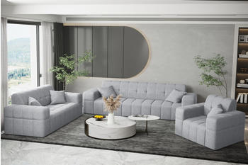 Fun Möbel Sofaset Designersofa NANCY 3-2-1 Stoff Neve Hellgrau