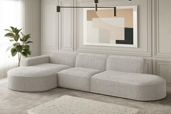 Fun Möbel Ecksofa Designersofa PALMA Stoff Ascot 296 cm Pearl Ottomane Links
