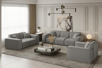 Fun Möbel Sofaset Designersofa CELES 3-2-1 Stoff Opera Velvet Silbergrau