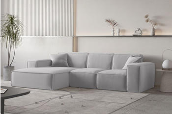 Fun M&ouml;bel Ecksofa Designersofa CELES PREMIUM 266 cm Stoff Opera Velvet Hellgrau Ottomane Links