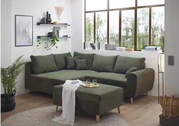 Froschk&ouml;nig24 Calanda Ecksofa inkl. Hocker 249x175 cm Rechts Moosgr&uuml;n