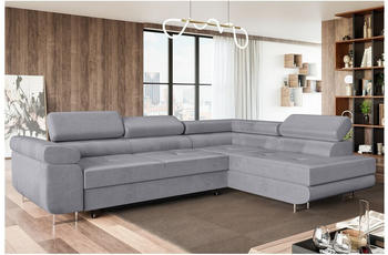 Meblini Ecksofa mit Schlaffunktion L-Form Samt Wohnlandschaft MALIBA 277x203x63cm Rechts Grau