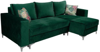 Meblini Schlafcouch mit Bettkasten Kleine Couch L-Form Eckcouch MASSIMO 236x145x86cm Grün Samt