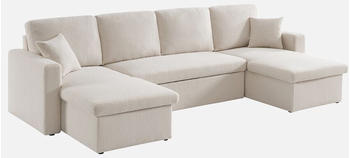 sweeek 4-Sitzer Doppel-Escksofa mit Bouclé-Bezug Schlaffunktion und 2 Bettkästen Urban 281x142x86 cm Weiß