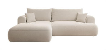 Selsey Ecksofa OVO mit Bettkasten Ottomane links Boucle-Bezug Beige