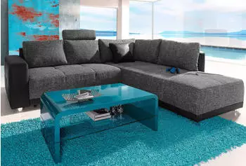 Jockenhöfer Ecksofa GRUPPE Orlando 257x82x215 cm SOFTLUX-Struktur Ottomane 1 schwarz (57439132-0)