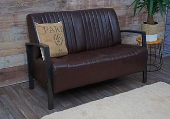Mendler 2er HWC-H10 Couch Zweisitzer Metall Kunstleder Industrie-Design vintage braun - brown synthetic (72472)
