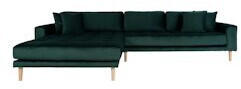 ebuy24 Lido Chaiselongue Sofa linksgewendet velour inkl. 4 dekorative Kissen gr&uuml;n (1301195)