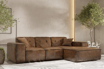 Fun Möbel EckDesignersofa CESINA Stoff Gobi (Vintage Look) Braun Ottomane Rechts