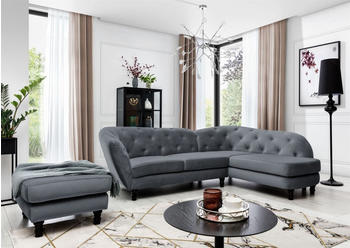 Fun Möbel Ecksofa inkl.Hocker CHARLOTTE Stoff Matt Velvet Anthrazit Ottomane Rechts