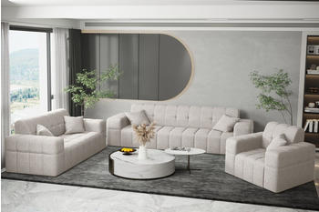 Fun Möbel Sofaset Designersofa NANCY 3-2-1 Stoff Neve Beige