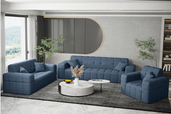 Fun Möbel Sofaset Designersofa NANCY 3-2-1 Stoff Neve Blau