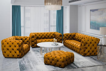 Fun Möbel Sofaset Designersofa NATALIE 3-2-1 Stoff Riviera Goldgelb