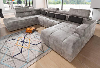 Domo Polstermöbel Wohnlandschaft COLLECTION Brandon Cord/Leder 359x80x228 cm Luxus-Microfaser in Lederoptik Recamiere rechts grau (grau braun)