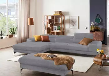 Willi Schillig Ecksofa piedroo 343x70x193 cm Chenille-Flachgewebe R66 Longchair links mit Kopfteilverstellung-ohne Sitztiefenverstellung grau (dolphin r66) (67535445-0)