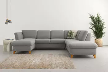 Home Affaire Wohnlandschaft Trelleborg 307x86x213 cm Luxus-Microfaser Euphoria Ottomane rechts ohne Bettfunktion-ohne Stauraum grau
