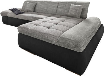 Domo Polstermöbel Ecksofa PB Moric mit Bettfunktion+Armteilverstellung 300x80x172 cm Microfaser PRIMABELLE-Struktur rechts schwarz/grau