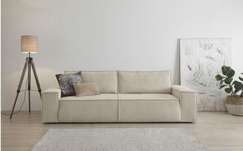 Home Affaire 3-Sitzer SHERWOOD Schlafsofa Cord Samtvelours Vintage-Lederoptik 257x85x106 cm Cord beige (hellbeige) 136x200cm (39409809-0)