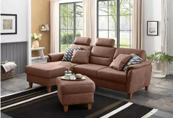 Home Affaire Ecksofa Palmera 244x89x163 cm Luxus-Microfaser Lederoptik Recamiere links braun (haselnuss) (67157900-0)
