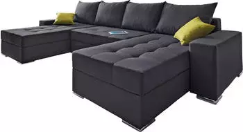 Collection AB Wohnlandschaft mit Bettfunktion Flachgewebe grau