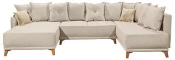 Mid.you Wohnlandschaft Beige 4-Sitzer Schaumstoffflocken 91x338 cm