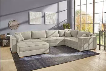 Jockenh&ouml;fer Wohnlandschaft GRUPPE Brixen U-Form 379x94 cm Cord Ottomane beidseitig grau/beige