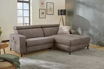 Jockenh&ouml;fer Ecksofa GRUPPE Doppio L-Form elektromotorischer Relaxfunktion und 247x100 cm Luxus-Microfaser Lederoptik Ottomane beidseitig braun/braun