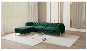 S-Style M&ouml;bel Ecksofa Ottomane Chesterfield Ashley gold Flasche Gr&uuml;n