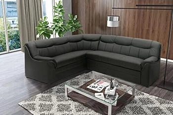 Domo Polsterm&ouml;bel Ecksofa Berlin, Leder-Eckcouch Schlaffunktion Federkern-Polsterung L-Form 205x250x89 cm schwarz