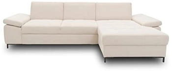 Domo Polstermöbel Ecksofa Curacao, Schlafsofa Federkern Armlehnfunktion L-Form 297x160x84 cm creme (weiß)