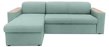 Domo Polstermöbel Ecksofa Lima, Schlaffunktion Bettkasten L-Form Armlehnen Holz 244x155x74 cm eisblau