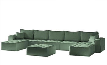 Fun M&ouml;bel SANDE 6-teilig Wohnlandschaft U-Form Stoff Raven/flaschengr&uuml;n