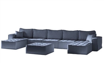 Fun M&ouml;bel SANDE 6-teilig Wohnlandschaft U-Form Stoff Raven/blau