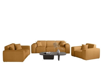 Fun M&ouml;bel CELES PREMIUM Sofaset 3-2-1 Stoff Opera Velvet Senfgelb