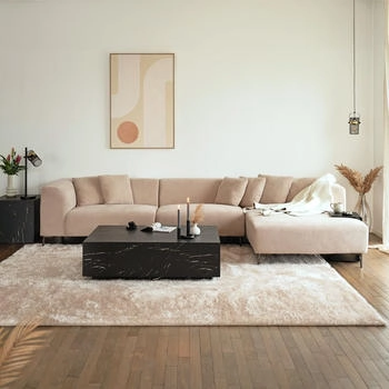 Home Deluxe Ecksofa TORINO Ausführung Rechts 344x74x178 cm Samtsofa Wohnlandschaft beige