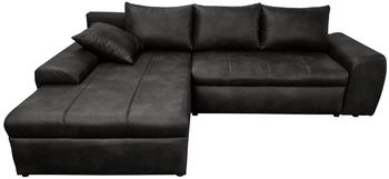 luma-home ECKSOFA mit Schlaffunktion/Bettkasten 266x186x90 cm Ottomane Links Mikrofaser Leder-Optik Vintage Schwarz