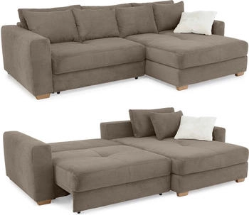 luma-home ECKSOFA-Dauerschläfer 288x186x86 cm Federker Ottomane beidseitig Cord Braun Taupe (15155)
