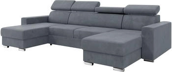 Meblini Schlafcouch mit Bettkasten/Relaxfunktion/Kopfstützen U-Form VOSS 306x168x79cm Grau Samt