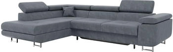 Meblini Schlafcouch mit Bettkasten/Relaxfunktion/Kopfstützen L-Form CARL 272x202x63cm Links Grau Samt