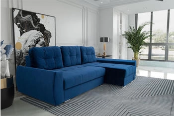 Meblini Schlafcouch mit Bettkasten Kleines Eck mit Relaxfunktion L-Form FURLA 250x151x90cm Rechts Blau Samt
