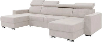 Meblini Schlafcouch mit Bettkasten/Relaxfunktion/Kopfstützen U-Form VOSS 306x168x79cm Beige Samt