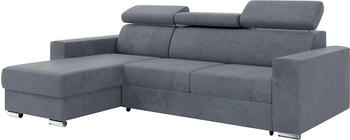 Meblini Schlafcouch mit Bettkasten/Relaxfunktion/Kopfstützen L-Form VOSS 242x168x79cm Links Grau Samt
