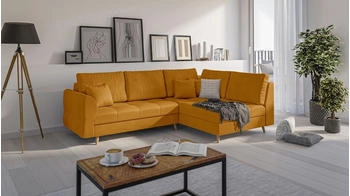 S-Style Möbel Ecksofa mit Holzfüßen im skandinavischen Stil MarcoGelb Luxusmicrofaser Ottomane Rechts 231x161x81 cm