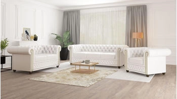 S-Style Möbel Chesterfield Polstergarnitur 3+2+1Weiß veganem Leder mit Holzfüßen Area 3er 203x86x72 cm